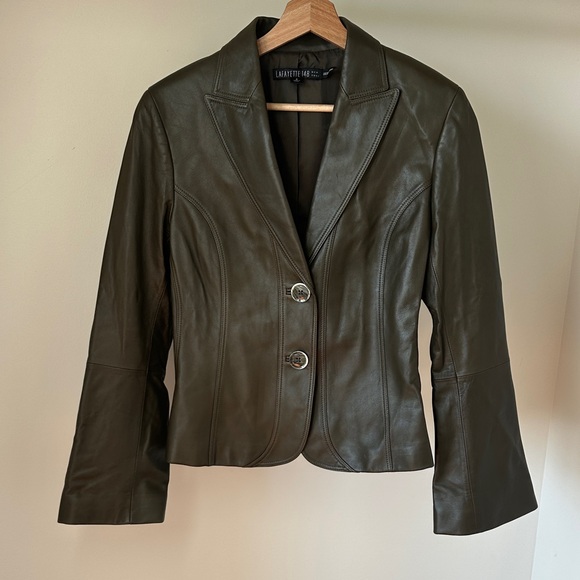 Lafayette 148 New York Dark Olive Leather Lambskin Blazer